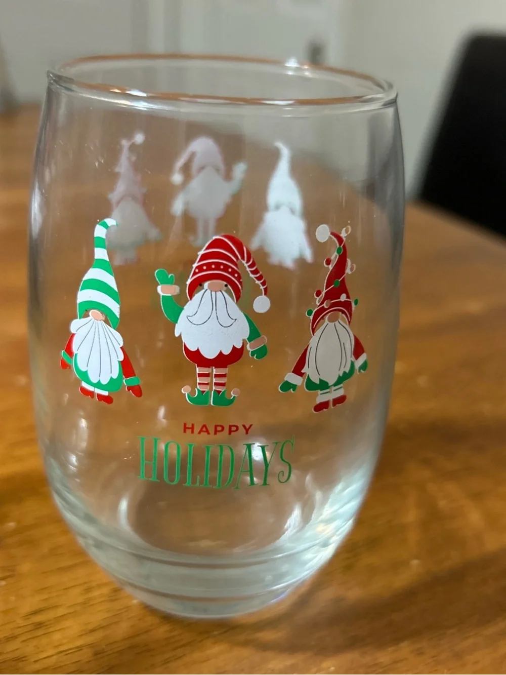 Set of 4 Holiday Gnome Stemless Glass - Red & Green